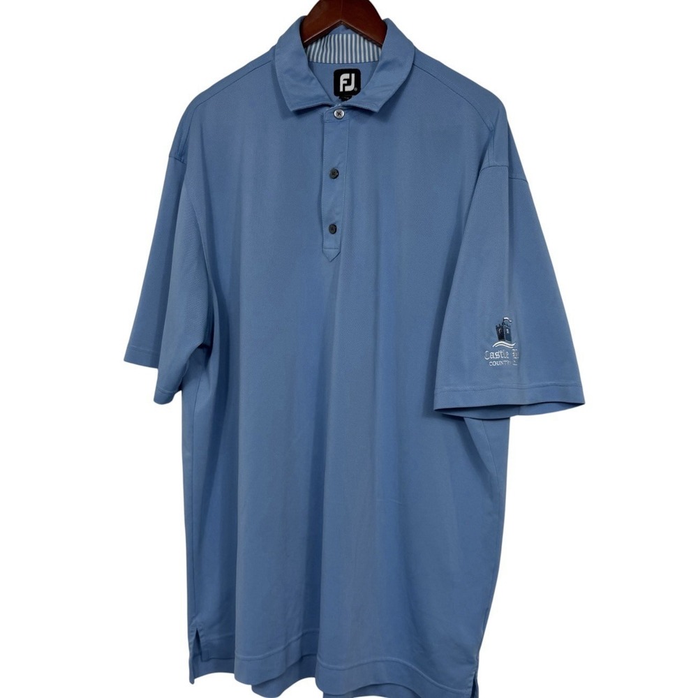 FootJoy FJ Golf Polo Shirt Mens XXL Blue Castle Bay Country Club Performance - Picture 2 of 8